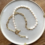 ハーフチェーン　淡水バロックパール　マンテルネックレス　16 kgf