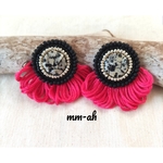 再販♡2 ダルメシアンBLACK刺繍＊ループフリンジピアス＊ピンク