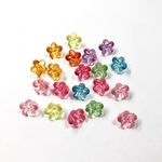  【約10mm  70個】5枚花びらのお花形 キャンディーカラーアクリルビーズ  アソート  背面横穴貫通