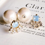 Blueストーン＆コットンパールキャッチピアス