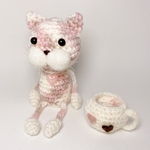 いちごラテと一緒の可愛いピンクマーブルねこぴ【キーホルダー可】