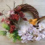 ◇616　🌸オレンジの小鳥と桜のリース🐤（中）約17㎝　※１点物