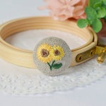 刺繍ヘアゴム　向日葵　くるみボタン