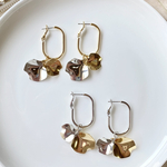 【 ゴールド 】 花びら スクエア フープ ピアス ＊ メタル シルバー ゴールド ミックス お洒落 シンプル 可愛い 人気 大人可愛い 