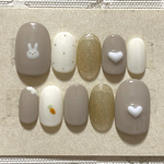 うさぎ×ハート×にんじん ♡ ブラウン×ホワイト×3D ネイルチップ
