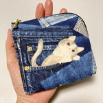 L字ファスナーミニ財布　＊ポケットにゃんこ - ブルー＊ 