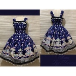 5周年記念特別価格♪1点物*ファンタジーユニコーン メリーゴーランド シャーリング ジャンパースカート★ネイビー×白黒レース(即納品)