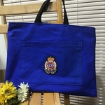 【再】ワッペン大きなポケット付30×40❤️男の子シンプルブルー無地かっこいいレッスンバッグ⭐️お揃いの靴袋もオーダー賜ります⭐️