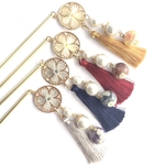 《取外し可能なタッセル付き》かすみ草のレジン球体かんざし フレーム編みフラワーパーツ 2連コットンパール マットゴールド