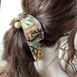 新作♡ パール風チャームが揺れる　スカーフ　たらりん　リボン　ヘアゴム　ヘアアクセサリー　リボンゴム　夏