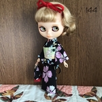 No.144 アイシードール　ネオブライス　りかちゃん浴衣　黒地に花