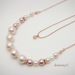 ミニジルコニアハートとピンクホワイトパールのネックレス＊Pink gold＊