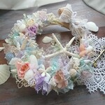 シェルリース(25.5cm)＊Fairy fishのseaドレス～パステルcolorの熱帯魚～＊サマーリース・夏リース・パステルリース・フラワーリース・貝殻リース