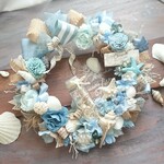 シェルリース(23cm)＊ブルーの海からのメッセージボトル＊サマーリース・夏リース・ブルーリース・貝殻リース ・海リース