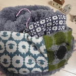 ハンドメイド◆スヌードブルー羊ドット小花ニットファー 