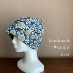 送料無料＊handmadeダブルガーゼ帽子〈floraisonネイビー〉おしゃれ医療用帽子　可愛いケアキャップ　ケア帽子