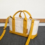 Ｓサイズ マスタード×生成 帆布トートバッグ ストラップ追加可能