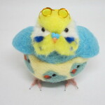 夏限定　羊毛フェルト　浮き輪サングラスセキセイインコ　ゆこりん工房　イエローフェイス水色
