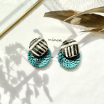 𓐍編みラタン×ターコイズブルーラタン𓐍ピアス/イヤリング　大ぶり インポート　大人可愛い　夏　海　西海岸　　金属アレルギー対応　カジュアル　ニュアンス　オシャレ