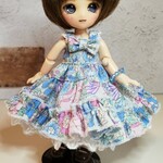 (値下げ)夏のティアードワンピース3点セットB(水色)　オビツ11、ピコPサイズ