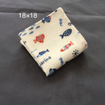 ダブルガーゼハンカチ おさかな ホワイト【18×18㎝】入園 入学 