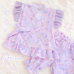 (残り僅か)マーメイド・お姫様じんべい♡シェル柄×ストライプ*ふりふり 甚平ドレス 甚平　パープル 女の子