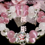 桜彫水晶10mm＊ピンクキャッツアイ＊ローズクオーツ＊パワーストーンブレスレット