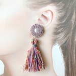 《new》mixタッセル＆ビーズ刺繍イヤリング（ラベンダーパープルmix）