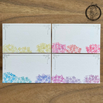 消しゴムはんこで捺した紫陽花のメッセージカード
