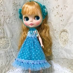 ネオブライスアウトフィット　ネオブライス服　ブライス服　人形服　ドール服　着せ替え服　ブルードットワンピ、バブーシュカ23