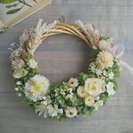 【特別価格】Jolie botanique＜Vert gazon ou herbe＞＊ハーフムーンリース＊プリザーブドフラワー＊お花＊ギフト＊結婚祝い＊新築祝い＊お誕生日祝い＊フラワーギフト