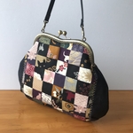 切り替えデニムのがま口バッグ(ネコと市松)