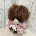 ［77追加再販］13本　ピンク×ホワイト×ベージュ　ドライフラワー　ヘアパーツ　ヘアアクセサリー　ヘッドドレス　髪飾り　成人式　卒業式　結婚式　ウエディング　ブライダル　和装 子供　かすみ草　紫陽花