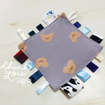 現品限りカシャカシャ布おもちゃ【ふわくまちゃんグレー✖︎ツートンリボン】