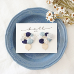 【 moku moku 】紺 × 水色 × 灰色/ 刺繍ピアス( イヤリング )