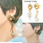 夏🌻 アンティークなクリア ボタン とハイヒールピアスorイヤリング  2way✨　　/ クリアピアス / クリア イヤリング　/ロング//送料無料/ヴィンテージボタン/アンティークボタン