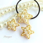 感謝価格☆手刺繍　shining star☆ピアス イヤリング & ヘアゴム セット リンクコーデ や 親子でお揃い も◎