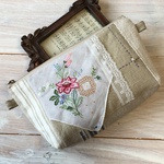 アンティークリネン*刺繍*パッチワーク*コラージュポーチ*通帳ケース*母子手帳*サコッシュ*love&eco