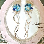 ブルーのお花とウェーブ　本物のお花のブーケピアス　イヤリング　パール