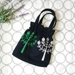 ハンドメイド　ミナペルホネン ringo ネイビー  ●フリル巾着バッグ