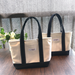 【ブラック×アイボリー】ミニトート　トートバッグ　ポケット付き　裏地付き　ボタン付き
