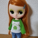 ドール服★かえるのラグラン長袖Tシャツ(ライムグリーン)