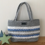 ビニールひものグラデーションバッグ☆グレー、ホワイト、ブルー