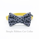 猫 首輪 シンプルリボン マスタード×グレー 黒の水玉 USAコットン Robert Kaufman Fabrics