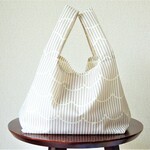 【SALE】ナイロンレジ袋型エコバッグ◎フリルストライプ◎ランチバッグ◎コンビニ袋◎薬局袋◎マチたっぷり15㎝◎