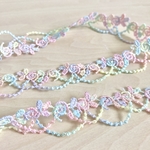 ♡繊細レース♡［ローズキャンディ・パステル］50cm　 刺繍レース　ブレード　テープ　薔薇　カラフル　メルヘン