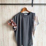 sale♥フリル袖　アレンジカットソー　モザイクプリント　オレンジ　549