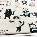 110×50 猫柄 生地 おでかけねこさん キナリ 綿麻キャンバス コットンリネン 50cm単位販売 北欧風 商用利用可 Miyako Kawaguchi ミヤコ カワグチ ねこ ネコ cat
