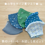★小学生サイズ夏マスク★ 素材いろいろ　５枚お試しセット　ａ