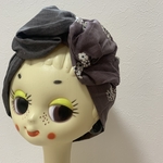 ワイヤー入りボリュームヘアターバン　リネンナチュラルフラワー
